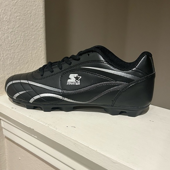 Boys Athletic Cleats STARTER Multi Purpose Sport BLACK Dual Silver Stripe SZ 6.5 - Picture 4 of 10